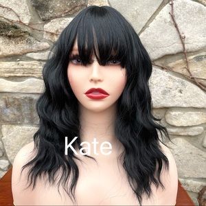Human hair blend black bob wave wig